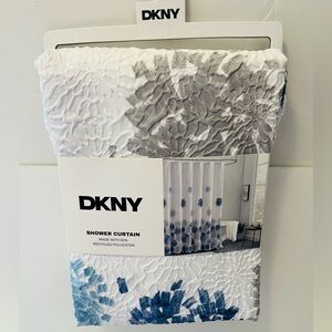 DKNY Brushstroke Floral Microsculpt Shower Curtain White Blue Gray 72” x 72”